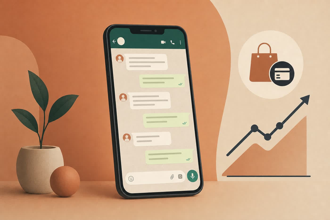 Ilustración de una conversación de venta por WhatsApp con un margen de ganancia en aumento